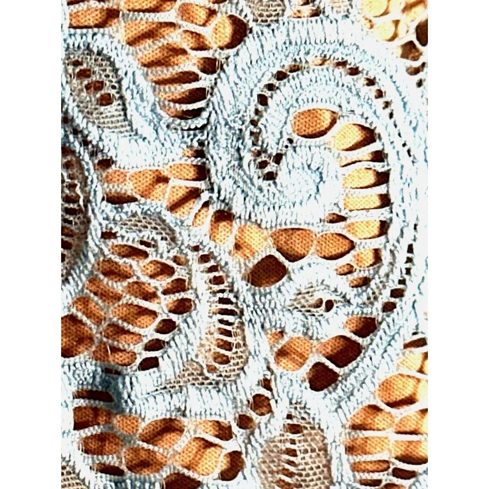 Venus 1X Sky Blue Lace Mini Dress Sheer Bodycon Fit Scalloped Sleeve Glamcore - Picture 7 of 12